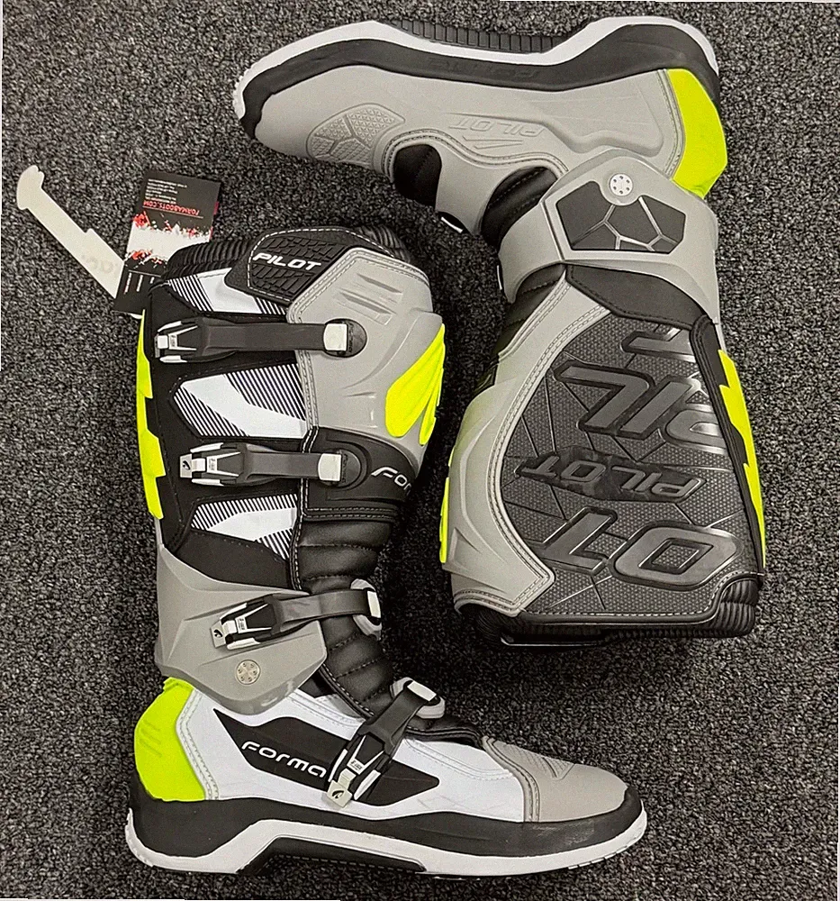 motocross boots | Forma Pilot Gray Neon motorcycle mx offroad tech dirt 11/45